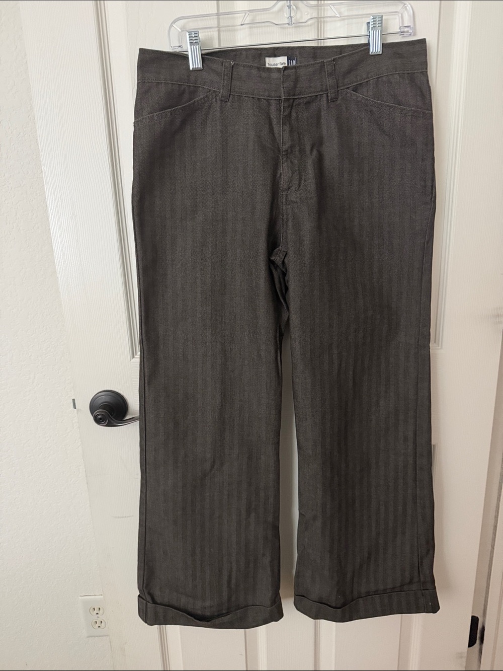 Vintage GAP Women's Dark Gray Pinstripe Wide-Leg Trousers